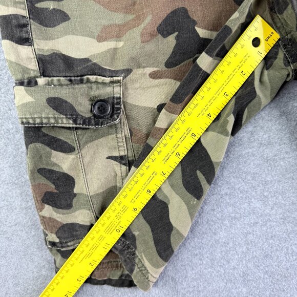 RED-OX Camo Cargo Shorts 34 – Distressed Green Woodland Utility Bottoms Grunge - Picture 12 of 14